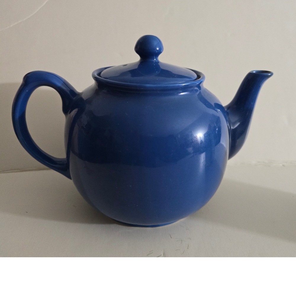 Cobalt Blue Ceramic Teapot Round Glazed Tea Pot with Lid 4 Cup‎